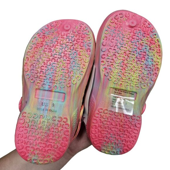 NWT Toddler Rainbow Clogs Size 9 Pink Tie-Dye Clogs With Cloud Charm Slip on - Picture 5 of 10